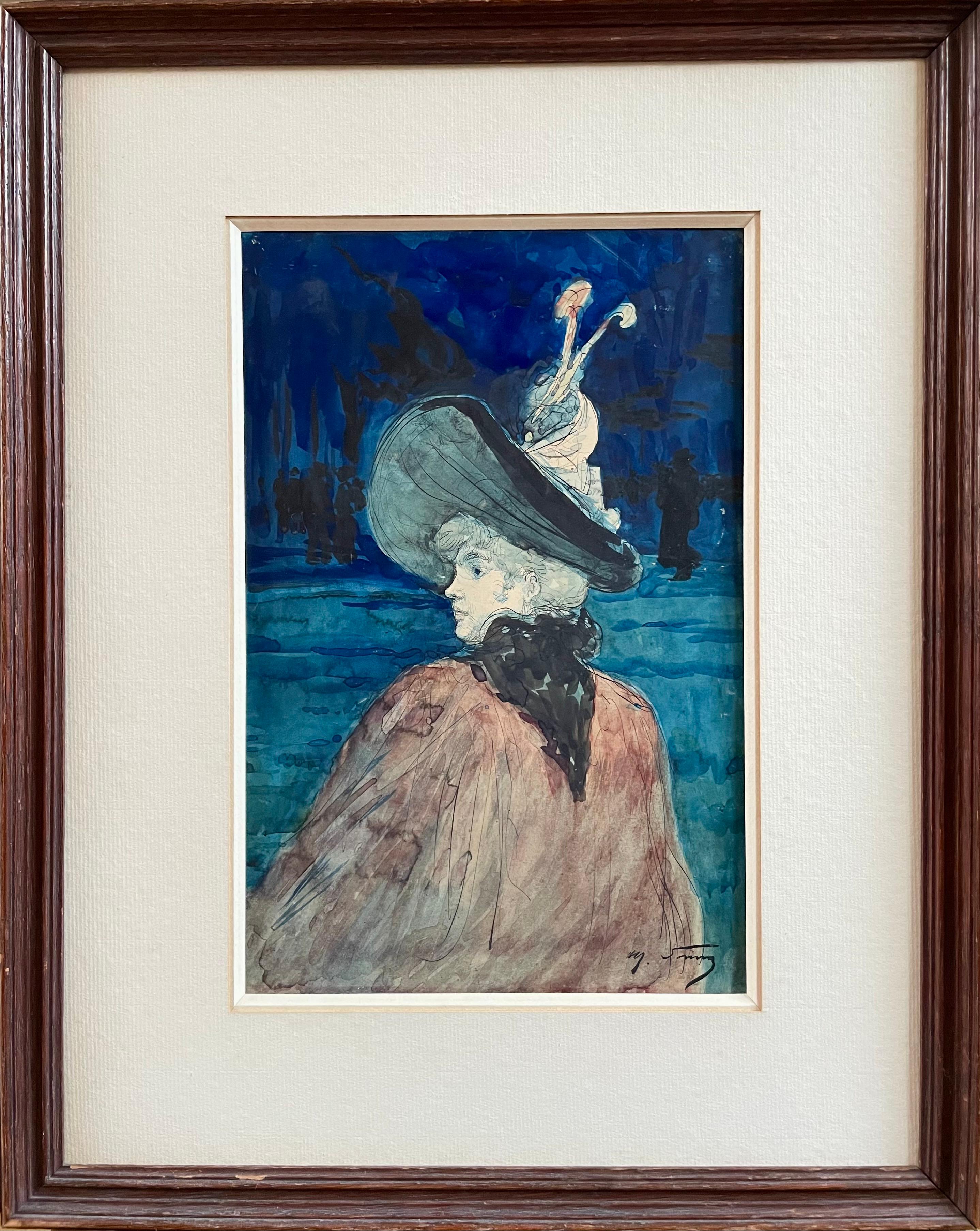 Elegante junge, elegante Dame mit Hut, Nocturne