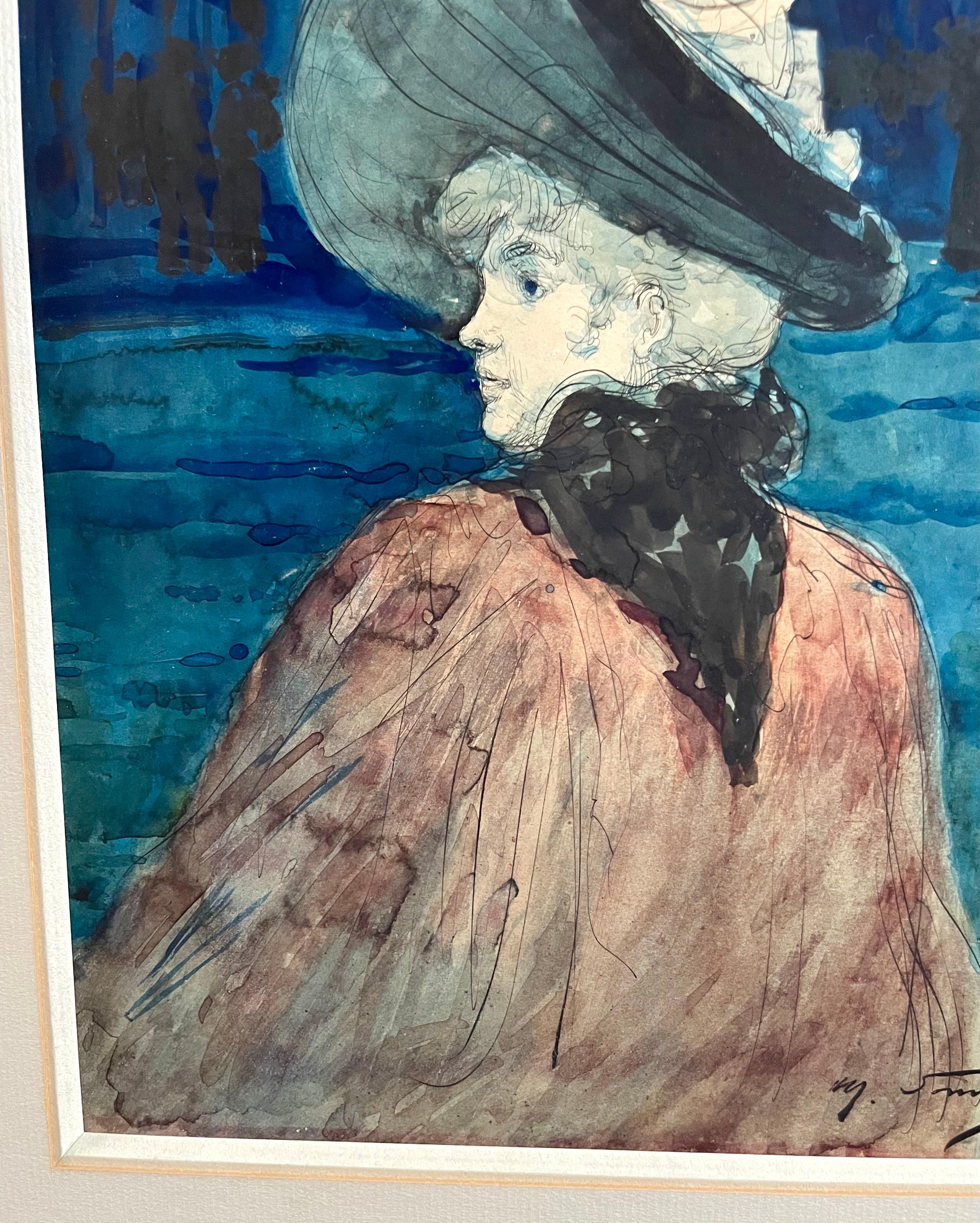 Elegante junge, elegante Dame mit Hut, Nocturne (Blau), Portrait, von Henry Somm