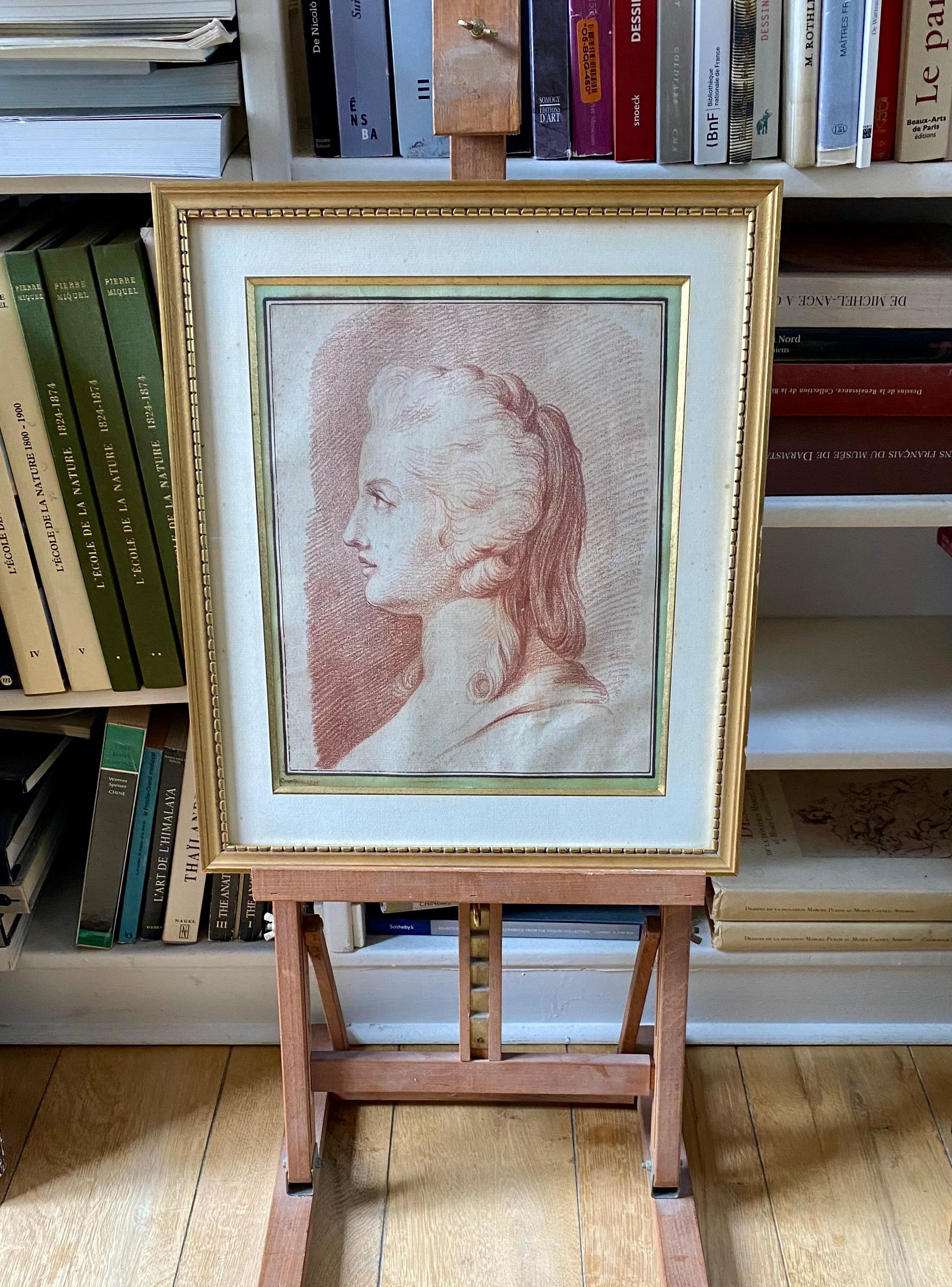 Nicolas-André COURTOIS
Paris 1734-1806

Büste einer Frau im Profil
1791
Sanguinisch
Signiert und datiert unten links auf dem Originalpassepartout
43,5 x 37 cm gerahmt
19 x 25 cm
