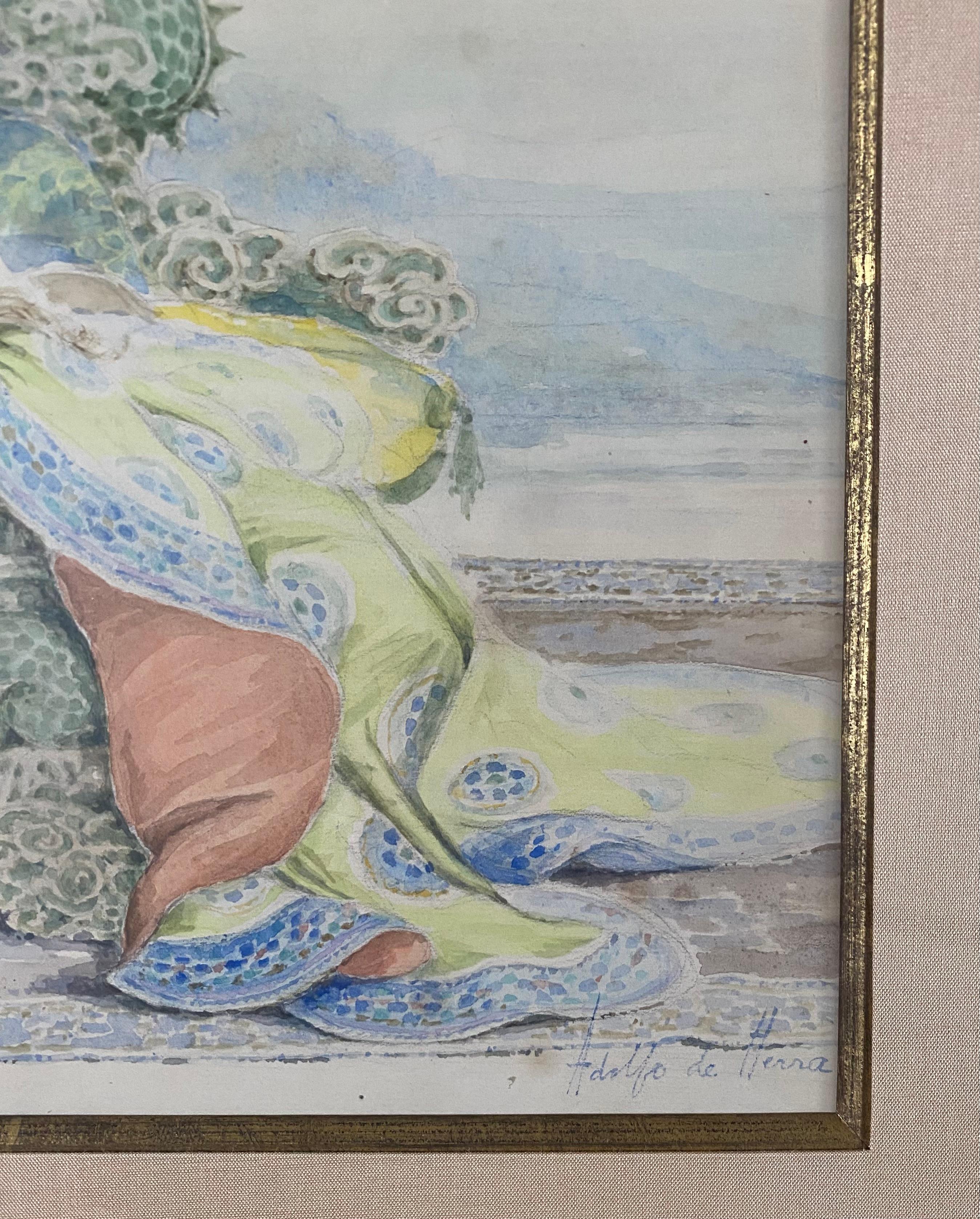 Adolfo de HERRA
Active around 1900 student of Gustave Moreau

Woman with dragon, Saint Marguerite?
Watercolor
Signed lower right 64 x 44 cm framed (47 x 26,5 cm sheet)
Very good condition, probably original frame