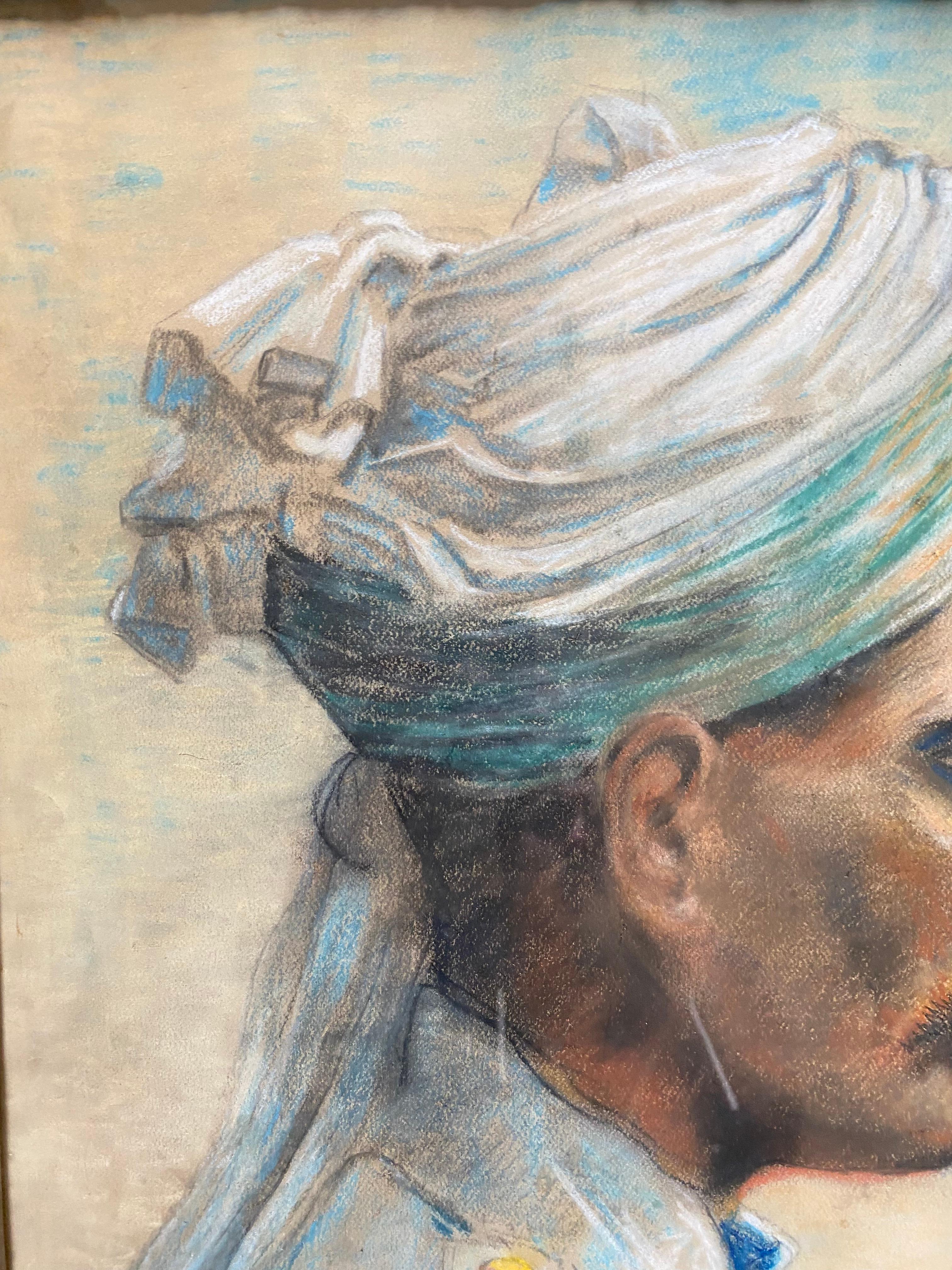 Portrait Of An Indian Soldier, Signed, Large Pastel For Sale 3