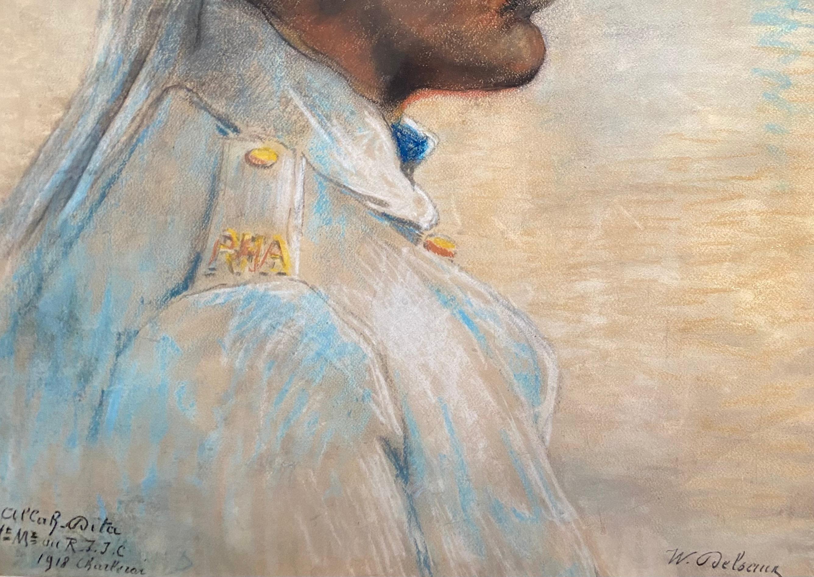 Porträt eines indischen Soldaten, signiert, groß, pastellfarben im Angebot 3