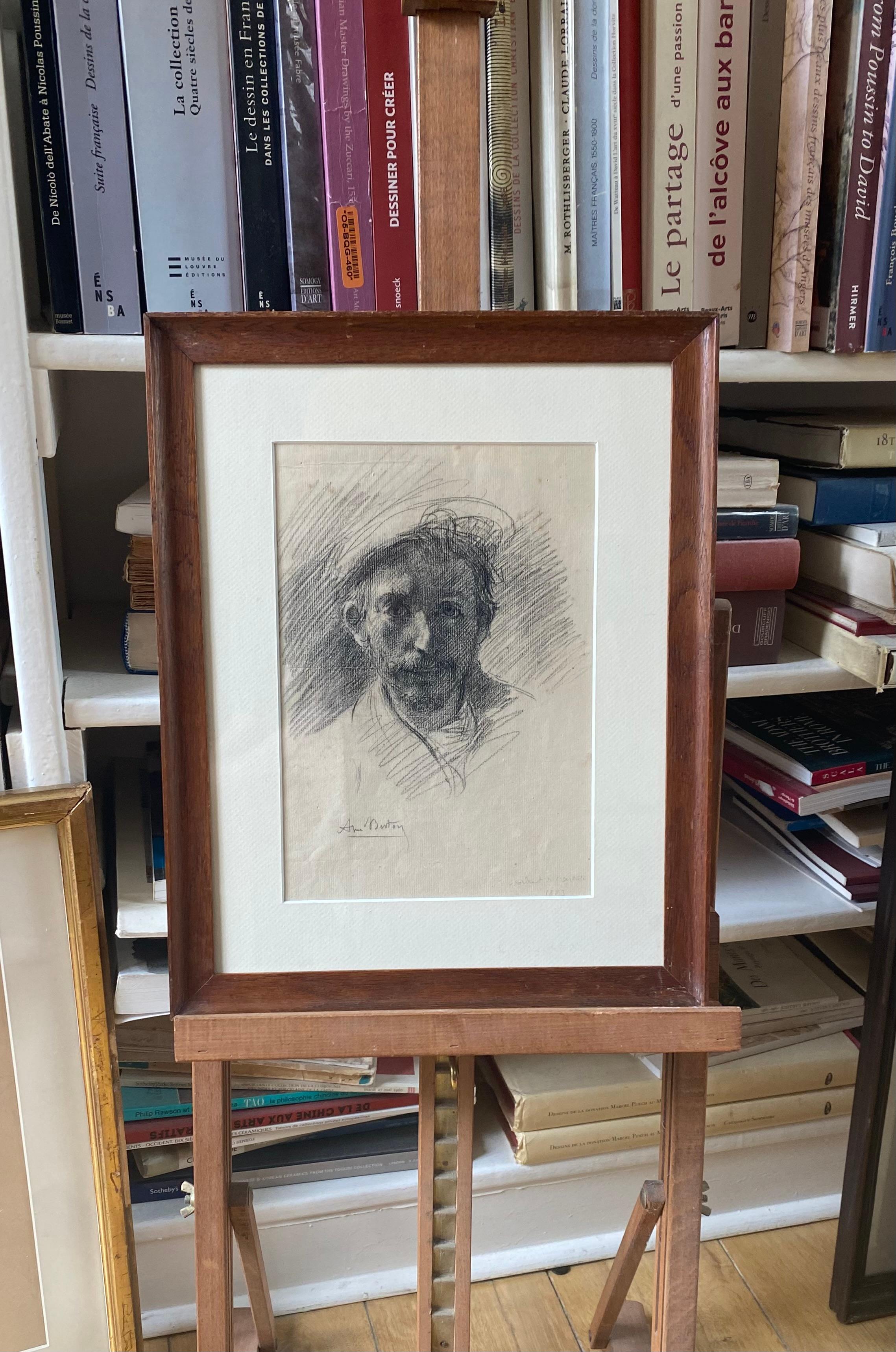 autoportrait au crayon - École française Art par Armand Berton
