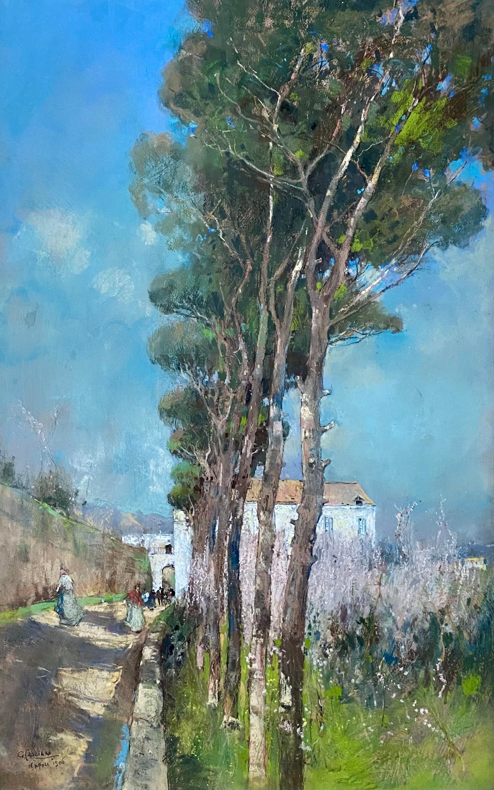 Eine Straße in Neapel, große Pastellfarbe – Art von Giuseppe Casciaro