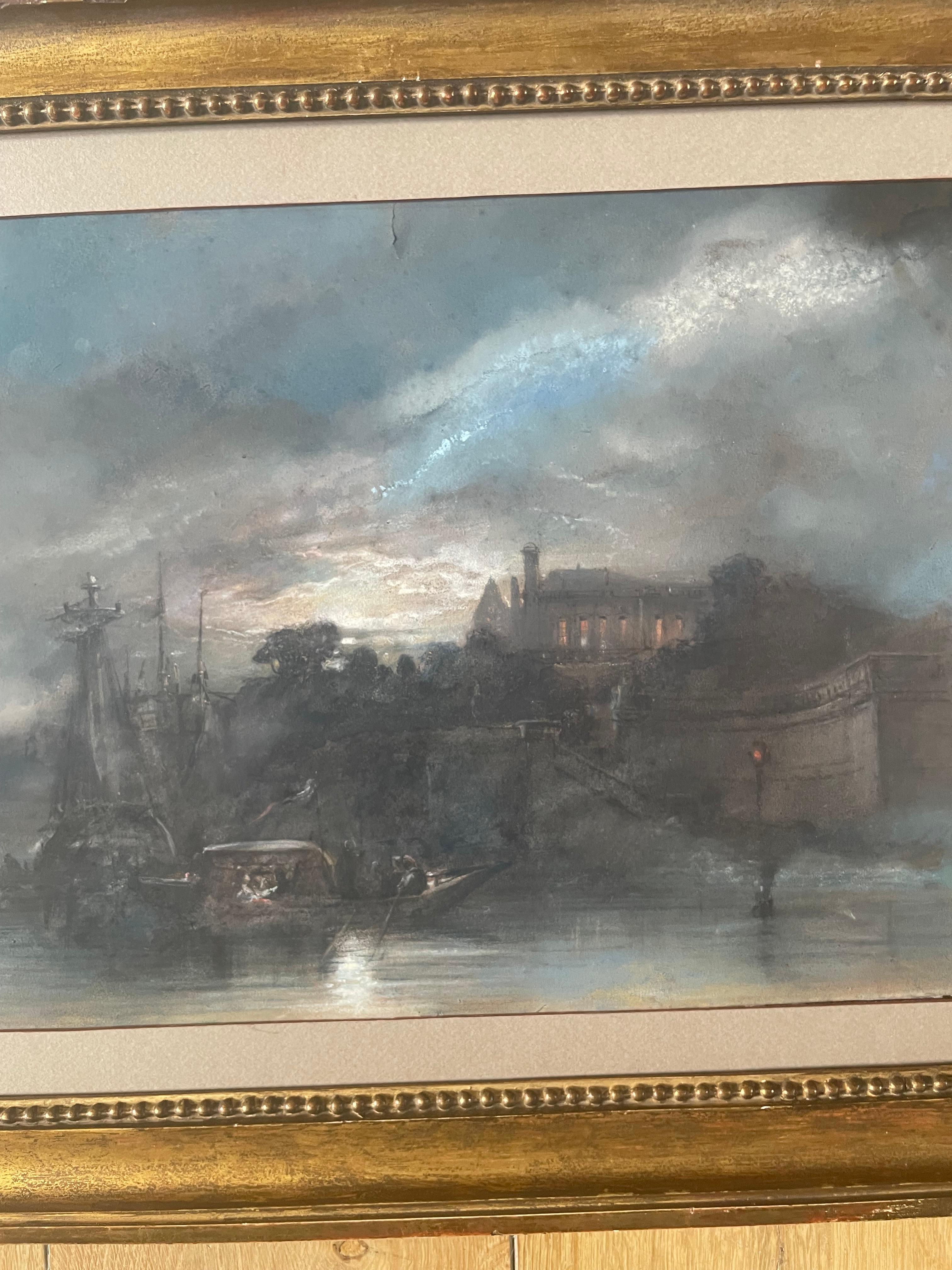 Camille ROQUEPLAN 
Mallemort 1803 - 1855 Parigi

 Paesaggio romantico, Vista di un palazzo immaginario sulle rive di un fiume 
Pastello su carta forte
 Firmato in basso a sinistra 
26.5 x 38 cm
38 x 51 cm incorniciato 
Cornice antica, con chiave