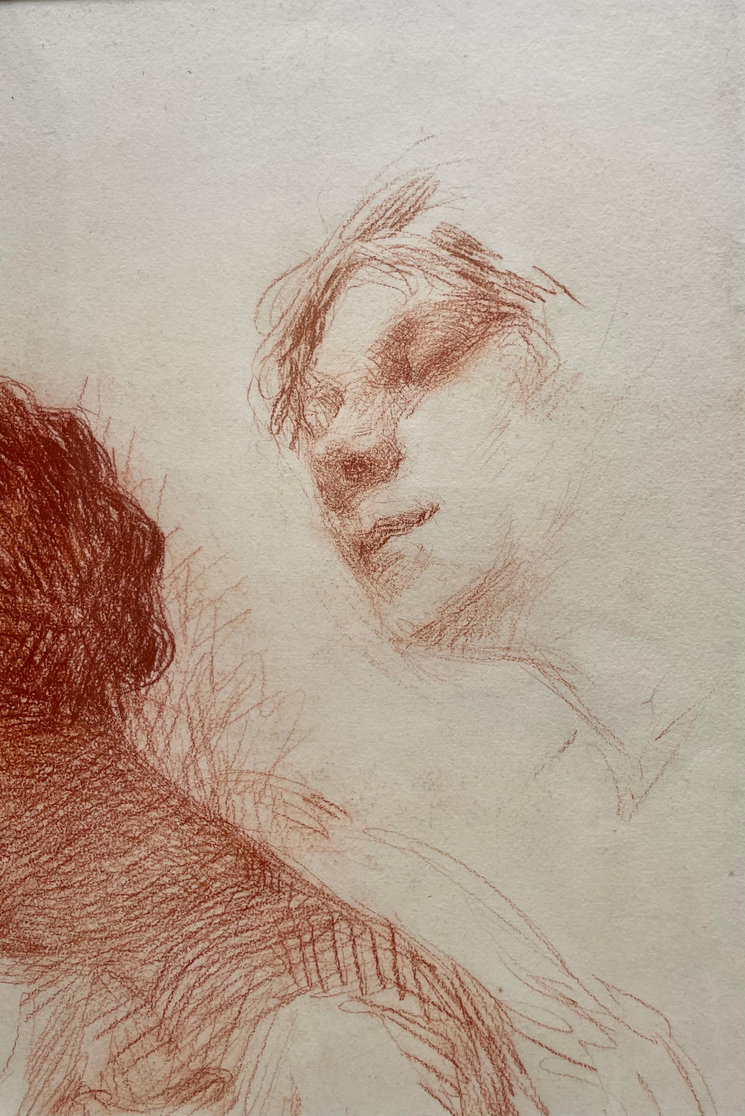 Ernest Laurent
 Gentilly 1859 - Bièvres 1929 

Studio di giovane donna di profilo
Gesso rosso 
Circa 1900
80 x 63 cm incorniciato
54 x 39 fogli 
Bellissima cornice d'epoca in legno naturale, probabilmente mogano

 Questa magnifica sanguigna è del