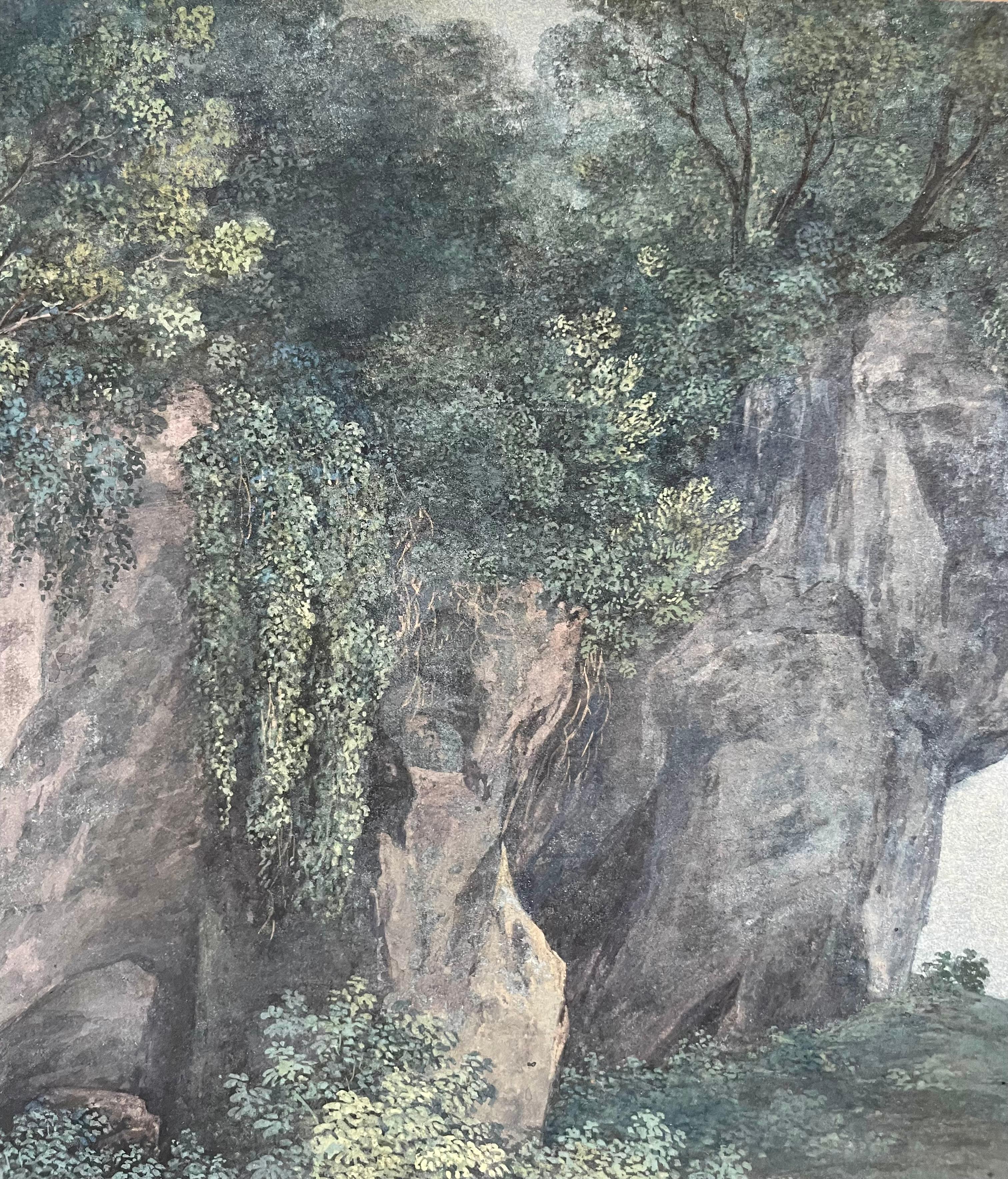 The Cave Of Vicovaro near Tivoli - Gray Landscape Art by Peter Birmann