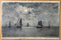 Seascape in Moonlight, Watercolour signed