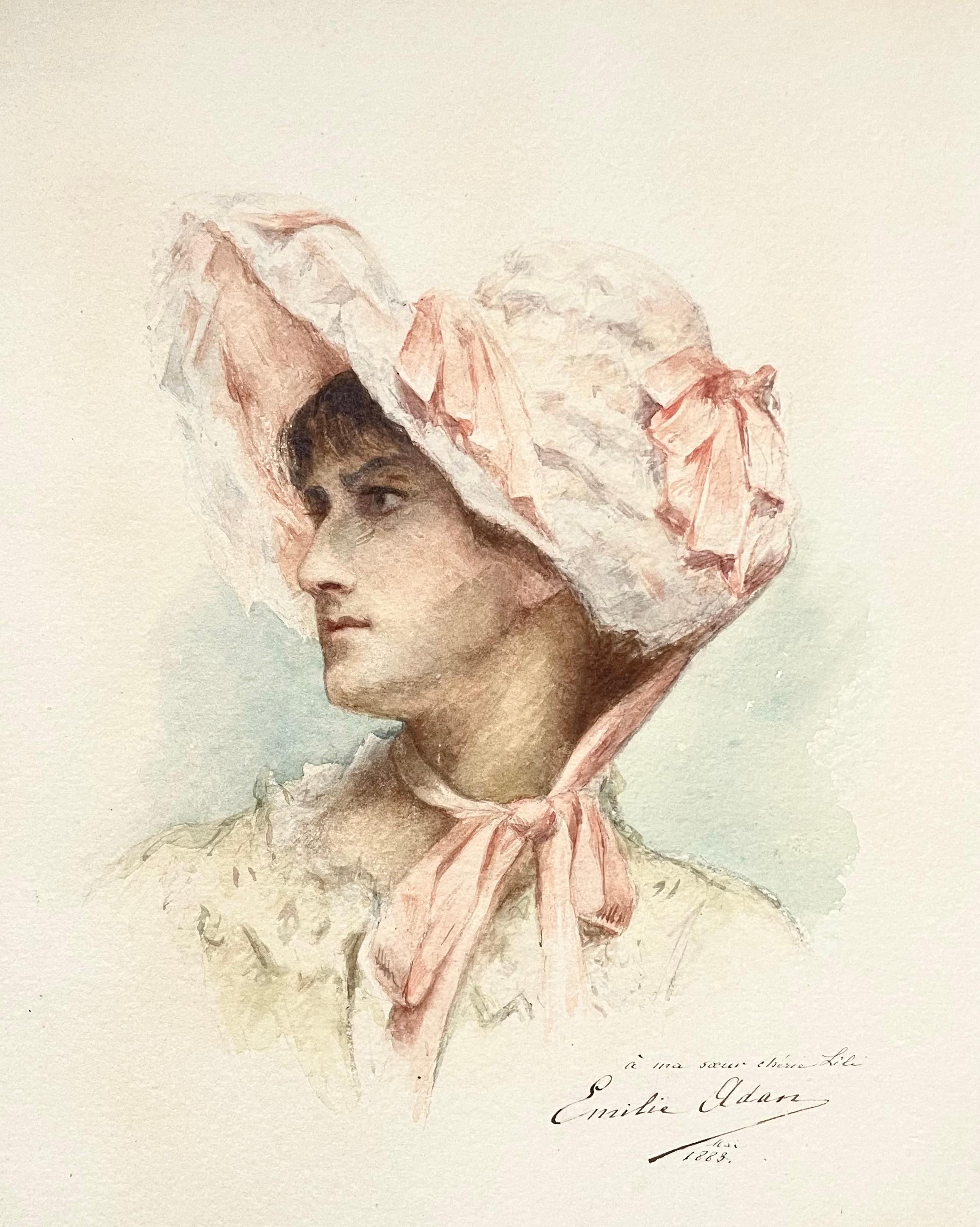 Self-Portrait with Hat, Women Impressionist artist , Dated 1883 - Art by Emilie Guillaumot-Adan