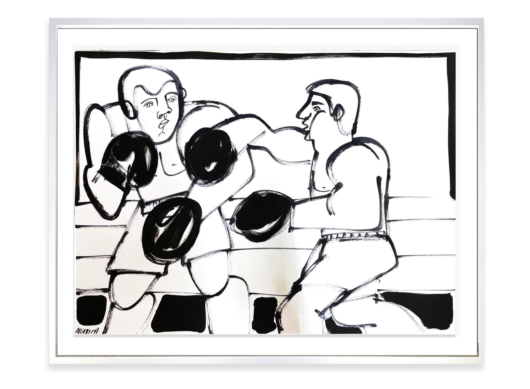 Boxer I, America Martin, Ink on Paper, Black + White/ Figurative, Boxer