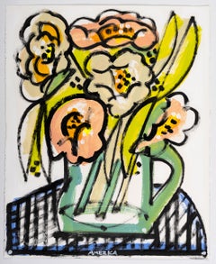 Untitled (Flowers in Vase)_2022_America Martin, Ink/Acrylic on Paper_Still Life