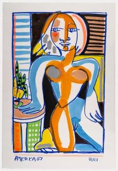 Woman and Table IIIIII_America Martin_Oil Pastel, Ink, Acrylic on Cotton Paper