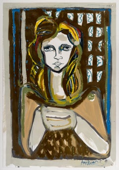 Woman in Brown + Cream_America Martin_Oil Pastel, Ink, Acrylic on Cotton Paper