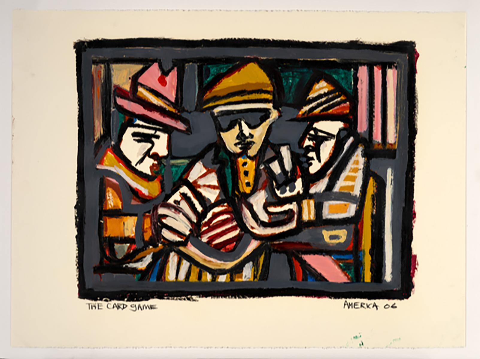 Los jugadores de cartas_America Martin_Pastel al óleo/Acrílico/Papel de algodón_Figurativo