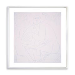 Woman Sits and Looks About_America Martin_Blue Chalk on Paper_Figurative<unk>