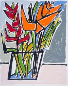 Rizona Flower in Orange and Red_America Martin_Ink/Oil/Cotton Paper_Floral