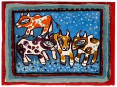 Bulls Under A Stary Sky_America Martin_Animals_Oil/Ink/Acrylic/Pencil/Paper