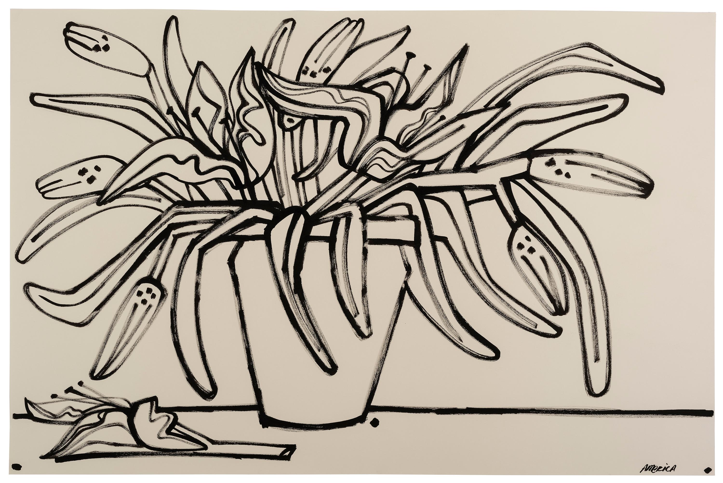 America Martin
"Lillies in Clay Pot"
Ink on Paper
32” x 45.75” Framed


AMERICA MARTIN is an internationally represented Colombian-American fine artist based in Los Angeles. America is a painter and a sculptor. The magnetic pull of Martin's work is