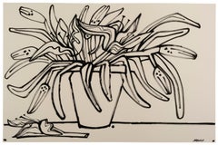 Lillies in Clay Pot_America Martin_Ink on Paper_Floral/Still Life_Black + White
