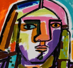 One Feather_America Martin_Ink/Oil on Paper_Figurative/Native American Portrait