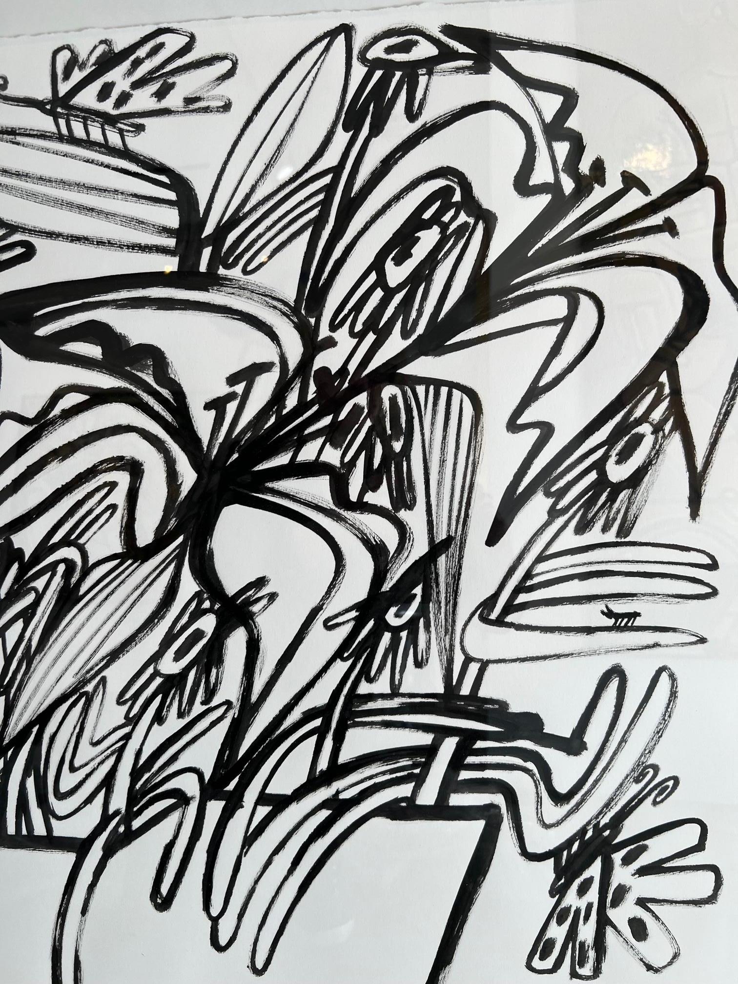 Butterflies & Exuberant Flowers_America Martin_Ink on Paper_Floral/Still Life For Sale 1