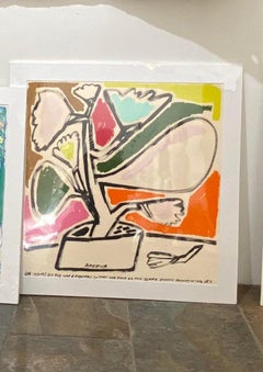 Plant in Pot_America Martin_Ink/Oil on Paper_Floral/Still Life/Text/Bright Color