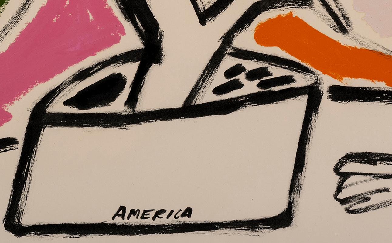 Plant in Pot_America Martin_Ink/Oil on Paper_Floral/Still Life/Text/Bright Color For Sale 3