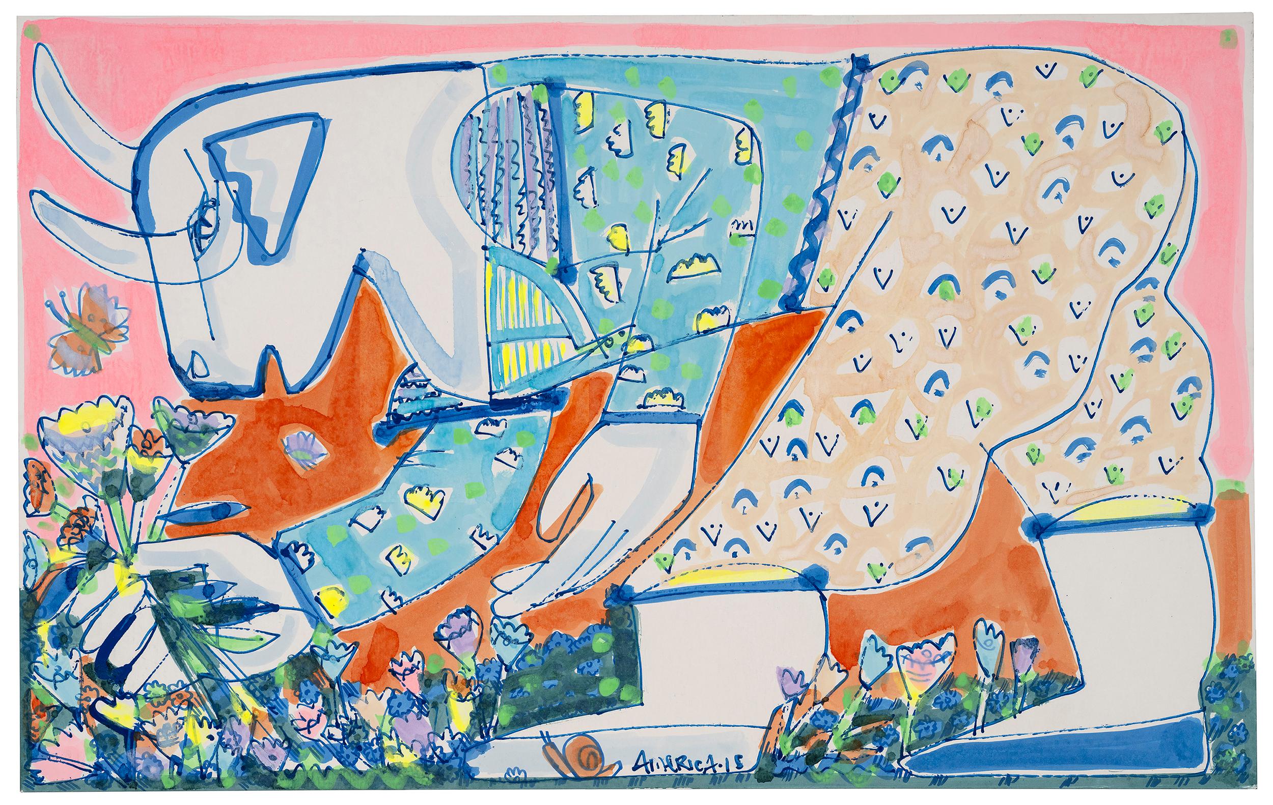 Amerika Martin
"Blumen pflücken"
Öl, Tinte 
Bleistift auf Papier
20" x 32"


AMERICA MARTIN ist eine international vertretene kolumbianisch-amerikanische Künstlerin mit Sitz in Los Angeles. Amerika ist ein Maler und ein Bildhauer. Die