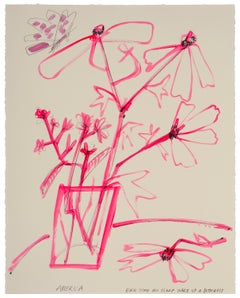 Butterfly & Pink Flowers_America Martin_Acrylic/Pencil_Floral/Still Life/Text