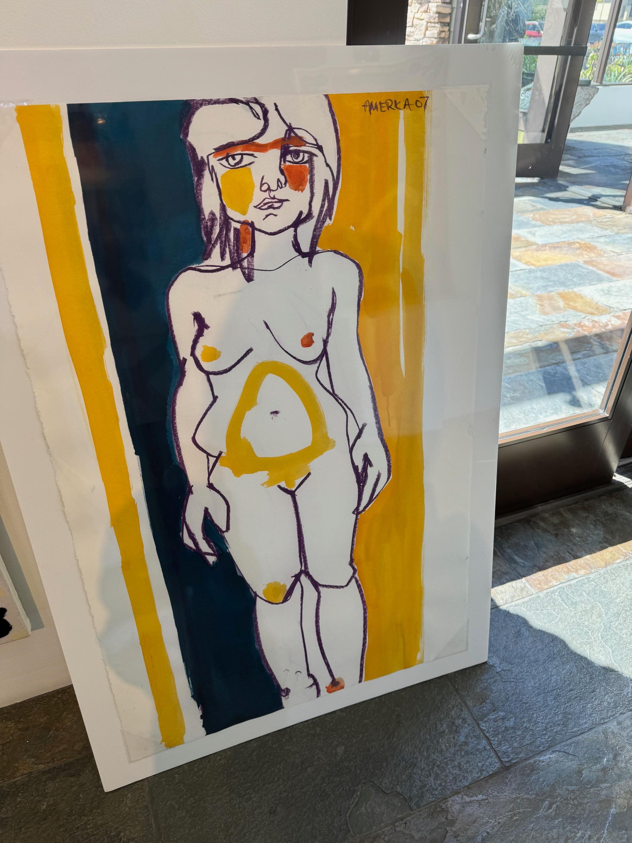 Portrait de femme nue, femme en violet, jaune et bleu par America Martin en vente 3
