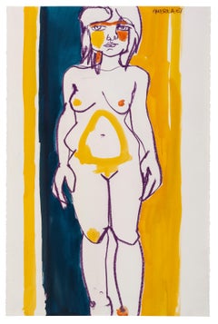 Ritratto di figura femminile nuda, Donna in viola, giallo e blu di America Martin