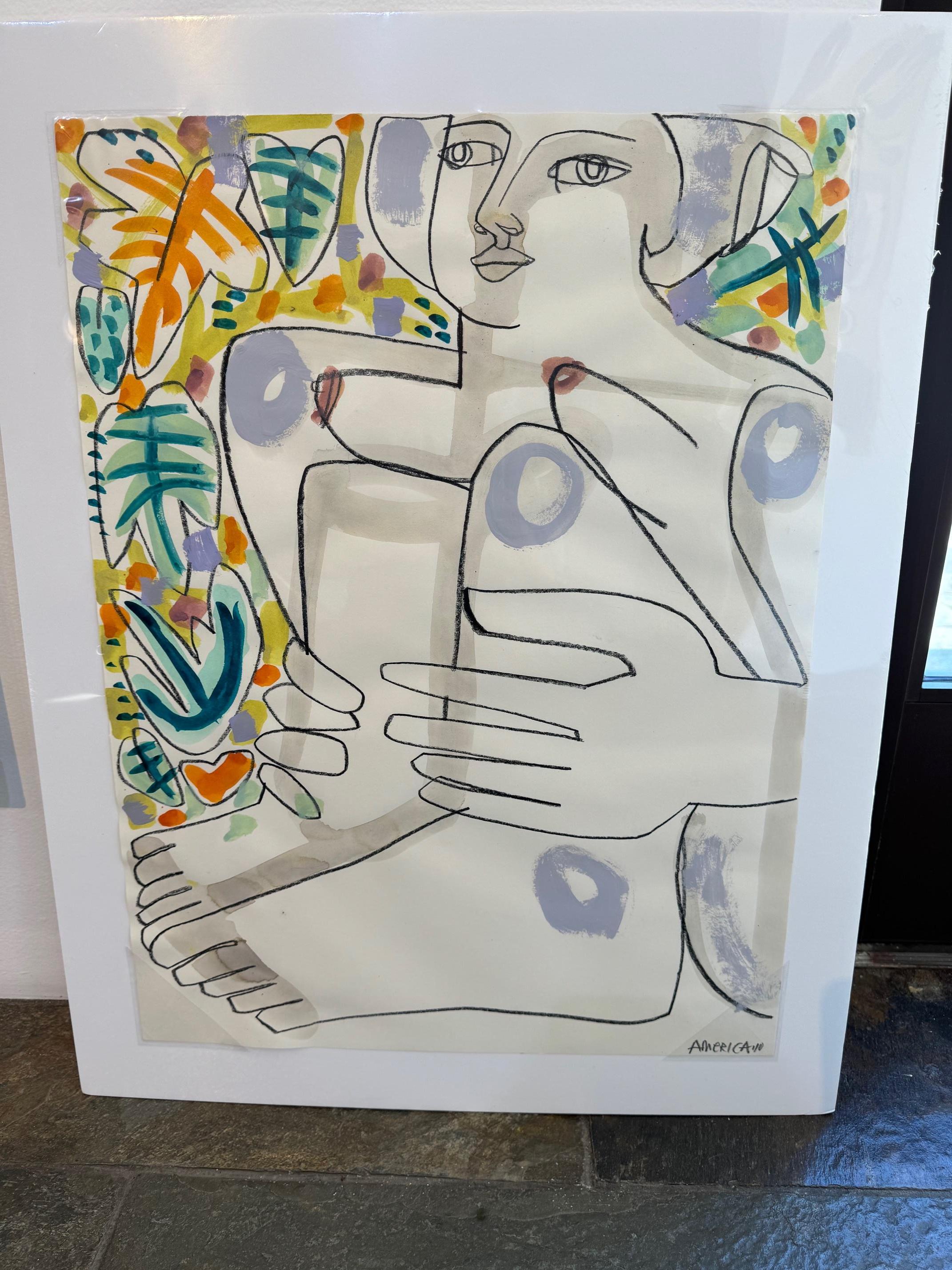Ritratto di figura femminile nuda su carta, Donna con le ginocchia alzate di America Martin in vendita 1