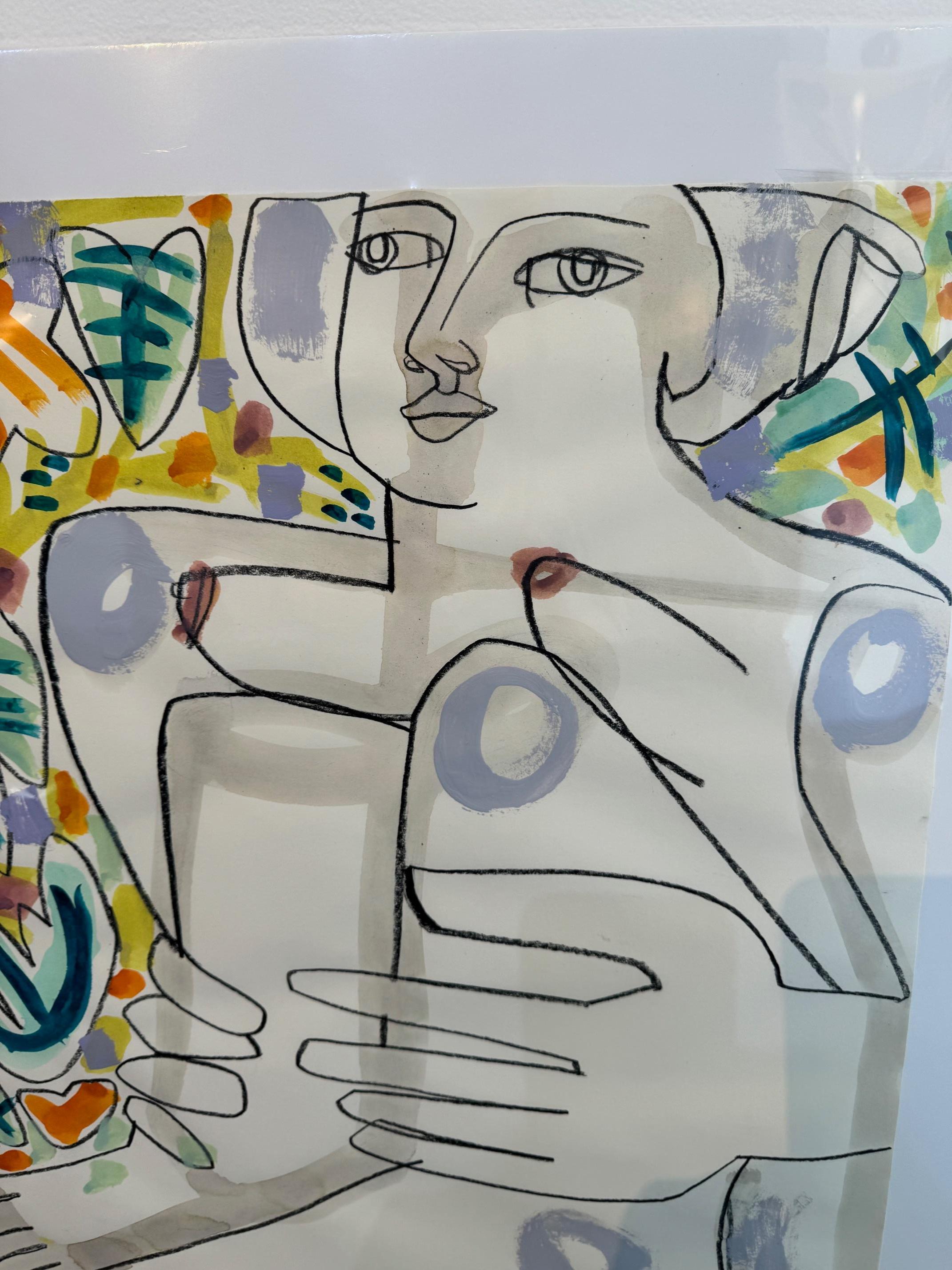 Ritratto di figura femminile nuda su carta, Donna con le ginocchia alzate di America Martin in vendita 2