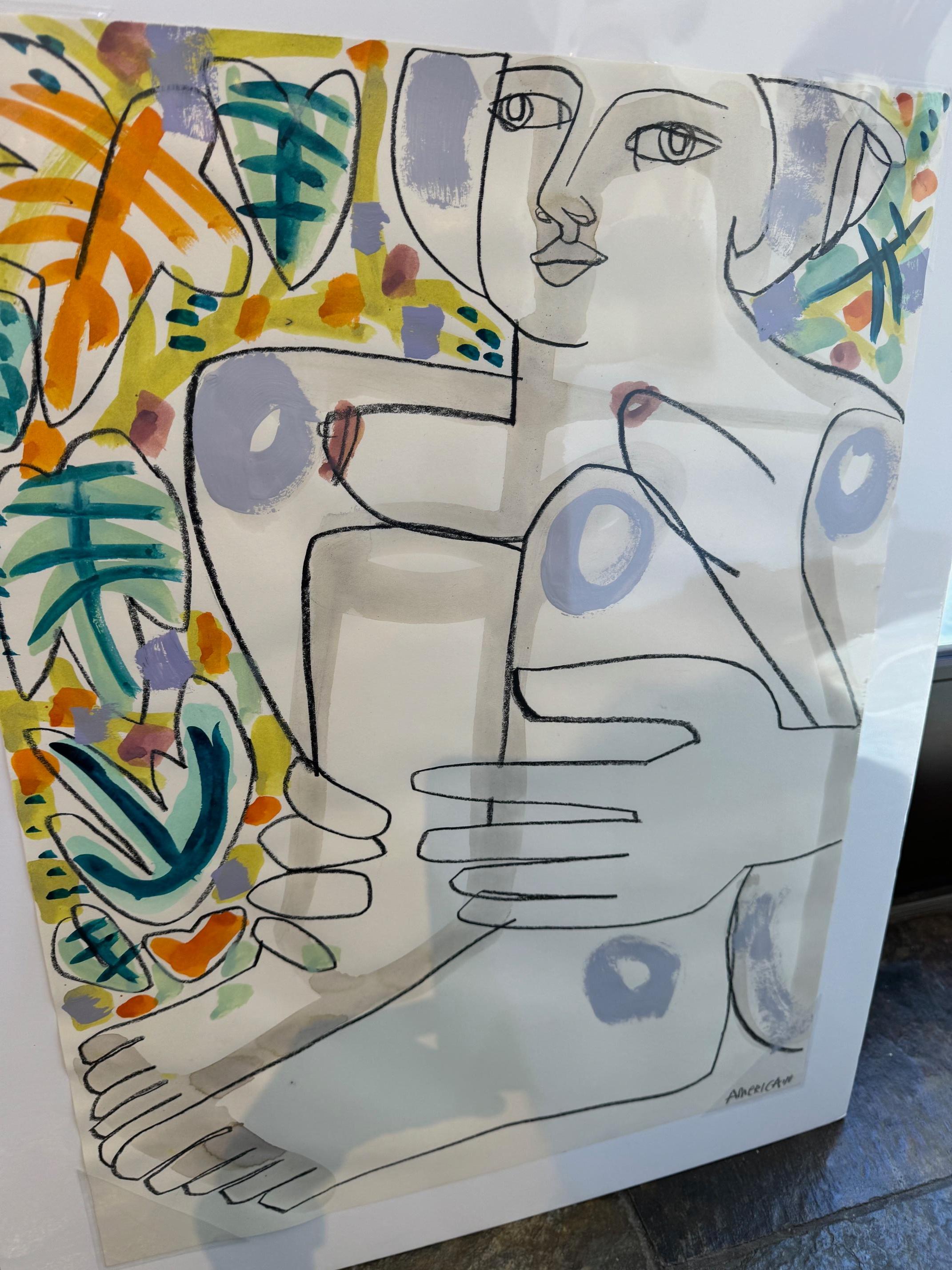 Ritratto di figura femminile nuda su carta, Donna con le ginocchia alzate di America Martin in vendita 3