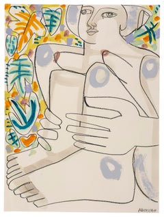 Ritratto di figura femminile nuda su carta, Donna con le ginocchia alzate di America Martin