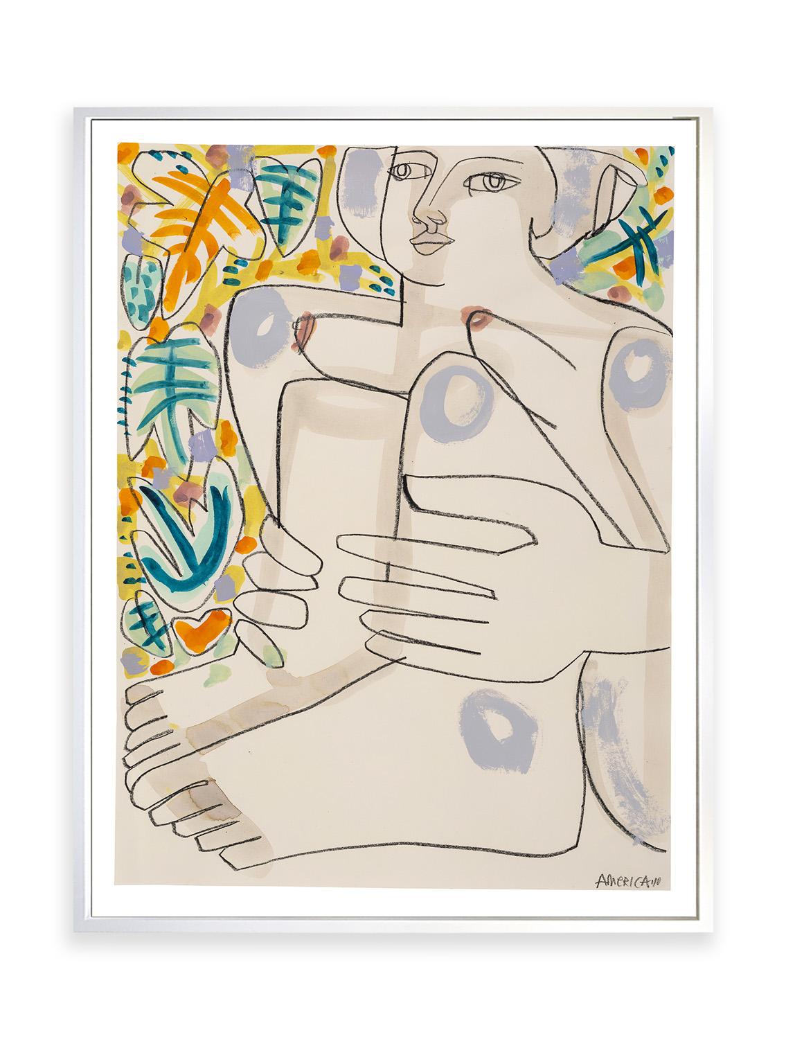 Ritratto di figura femminile nuda su carta, Donna con le ginocchia alzate di America Martin in vendita 5