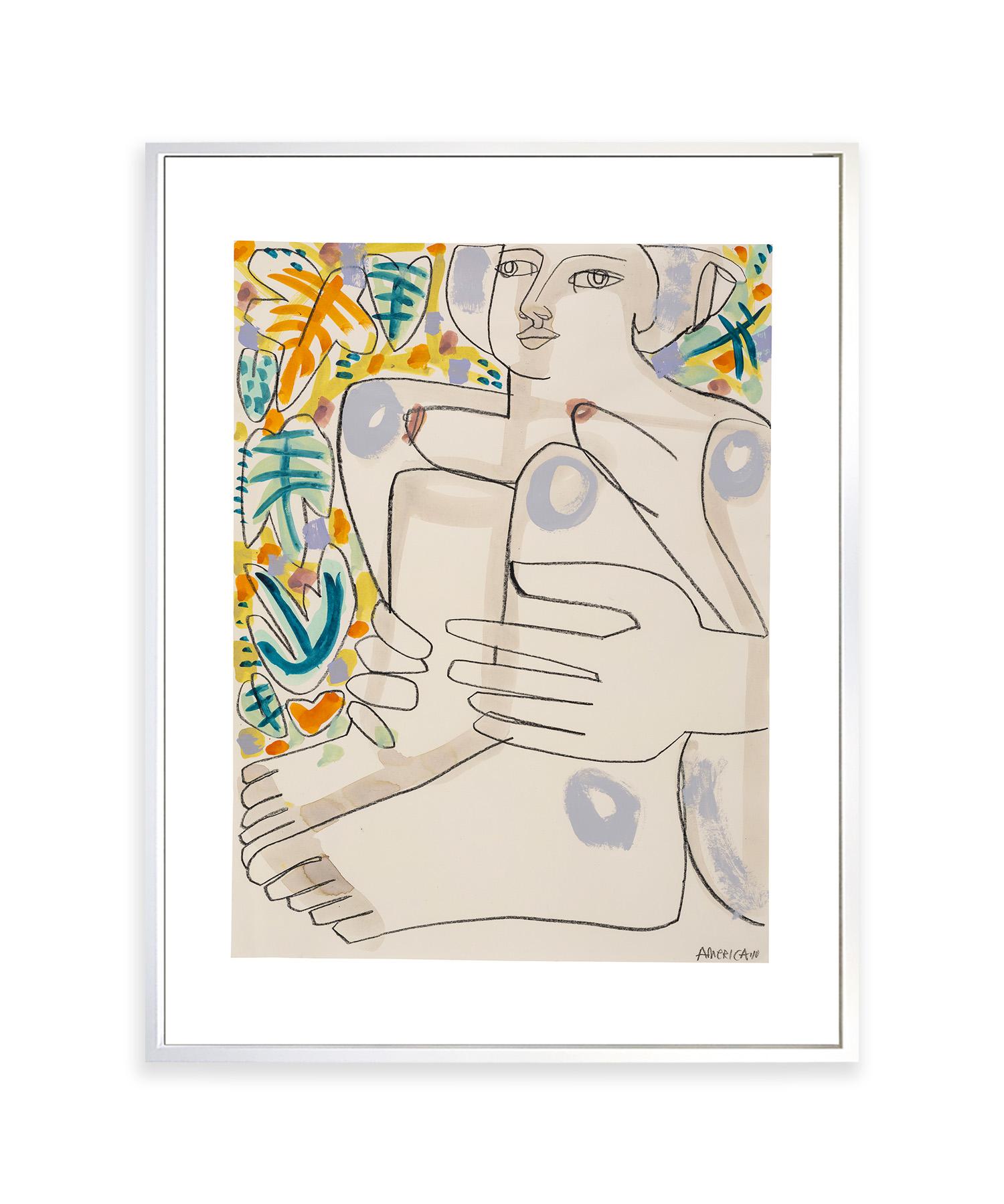 Portrait de femme nue sur papier, Femme aux genoux relevés par America Martin