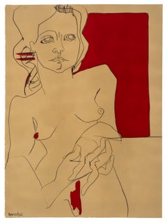 Ritratto di figura femminile su carta, Donna in beige e rosso di America Martin