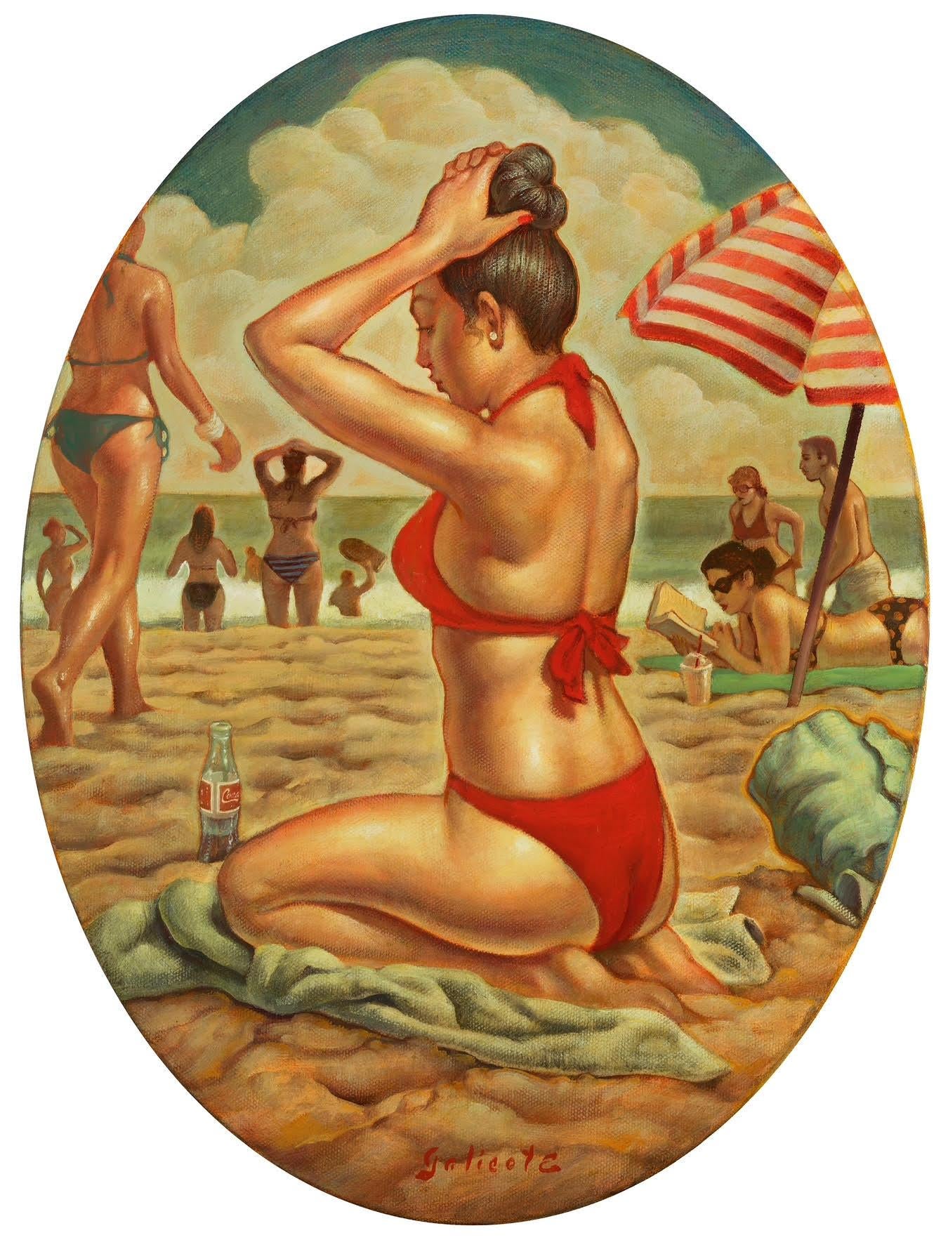 Beach Bun, Danny Galieote, Óleo sobre lienzo, Figura femenina, Americana Pop en venta 1