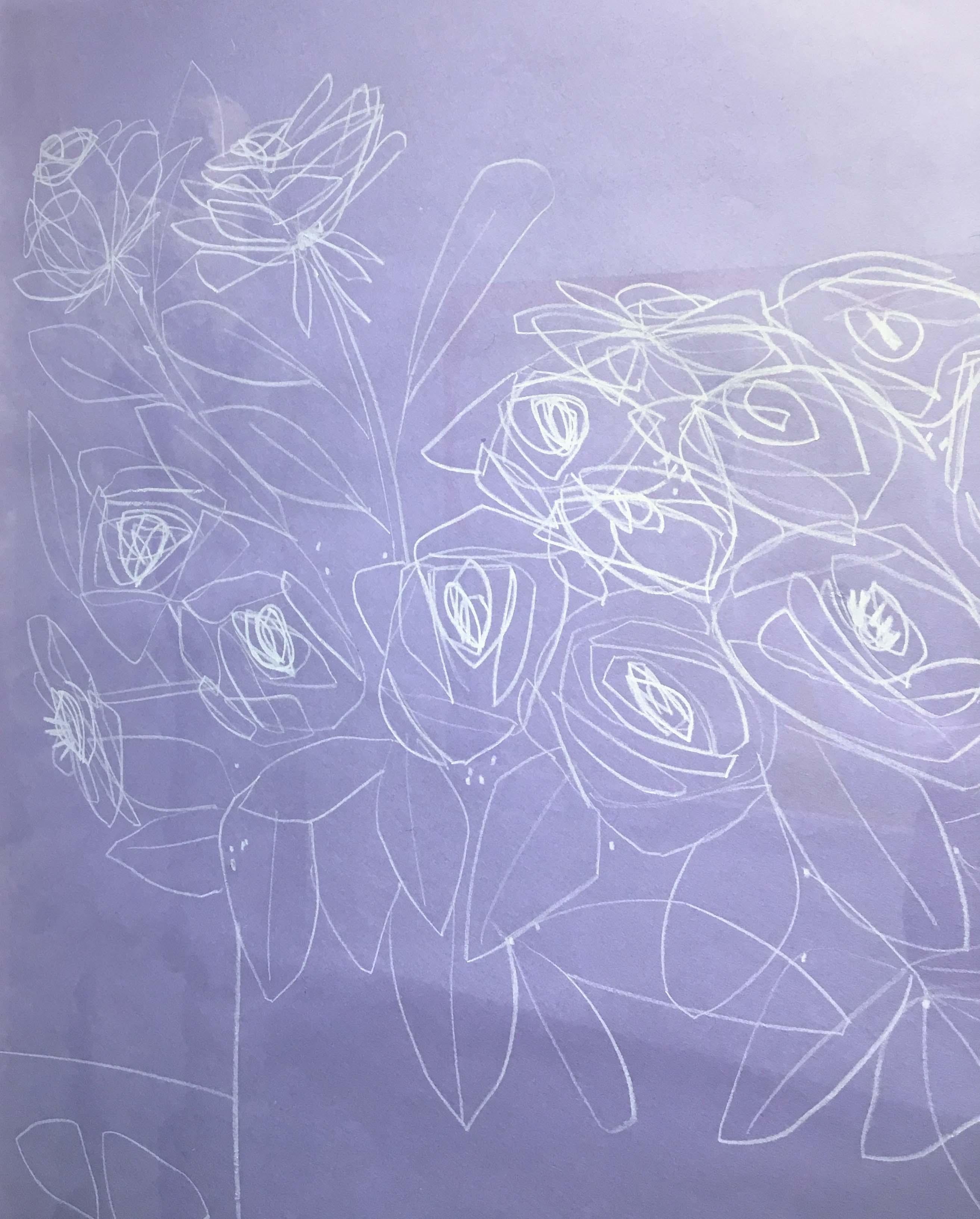 Roses on Violet Paper, America Martin, Pencil on Handmade Paper, 2019 2
