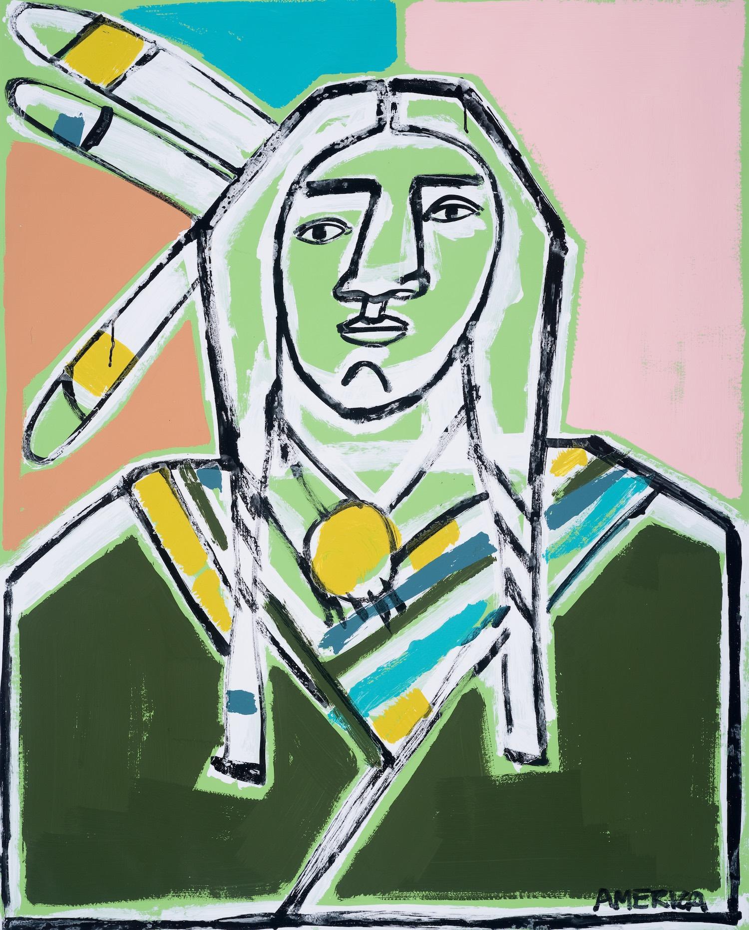 America Martin's "Three Feathers" revisits her Native series, capturing each subject in a fluid, gestural style. 

America Martin
Three Feathers
Oil and Acrylic on Archival Paper (unframed)
50 x 40 inches


There are few subjects in American history