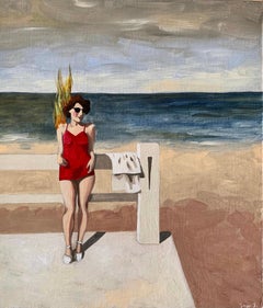 Gisèle_Swan Scalabre_2020, Huile sur bois/Cadre en bois_Femme figurative, Plage