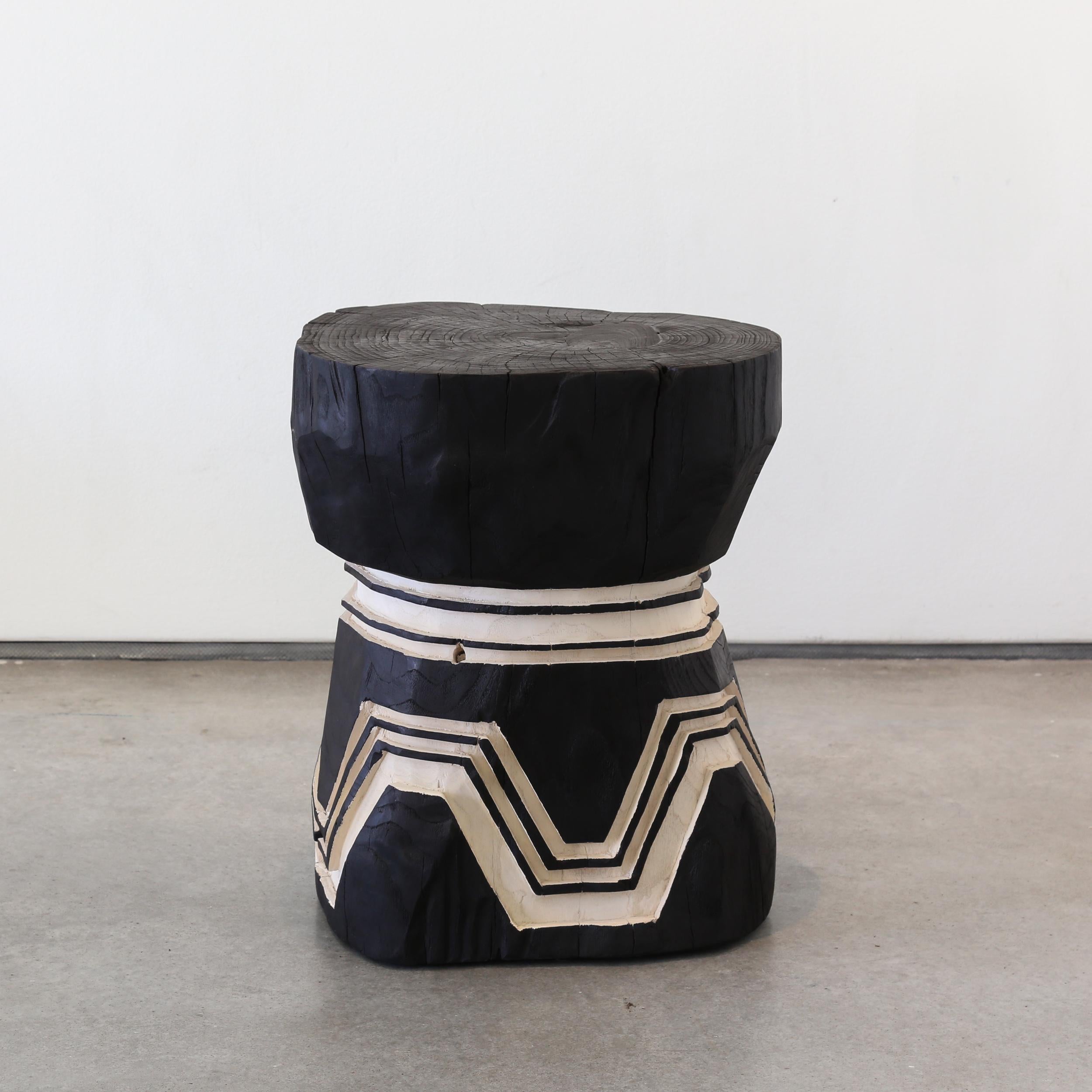 Javanese Teak Stool Charcoal Body Natural Carving - Modern Art by Unknown