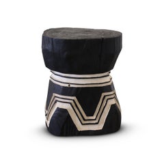 Javanese Teak Stool Charcoal Body Natural Carving