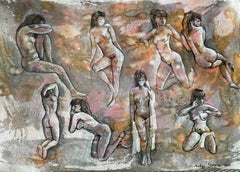 " Nudo. Schizzi di 3" di grafica figurativa originale.Nudi in tutti i media