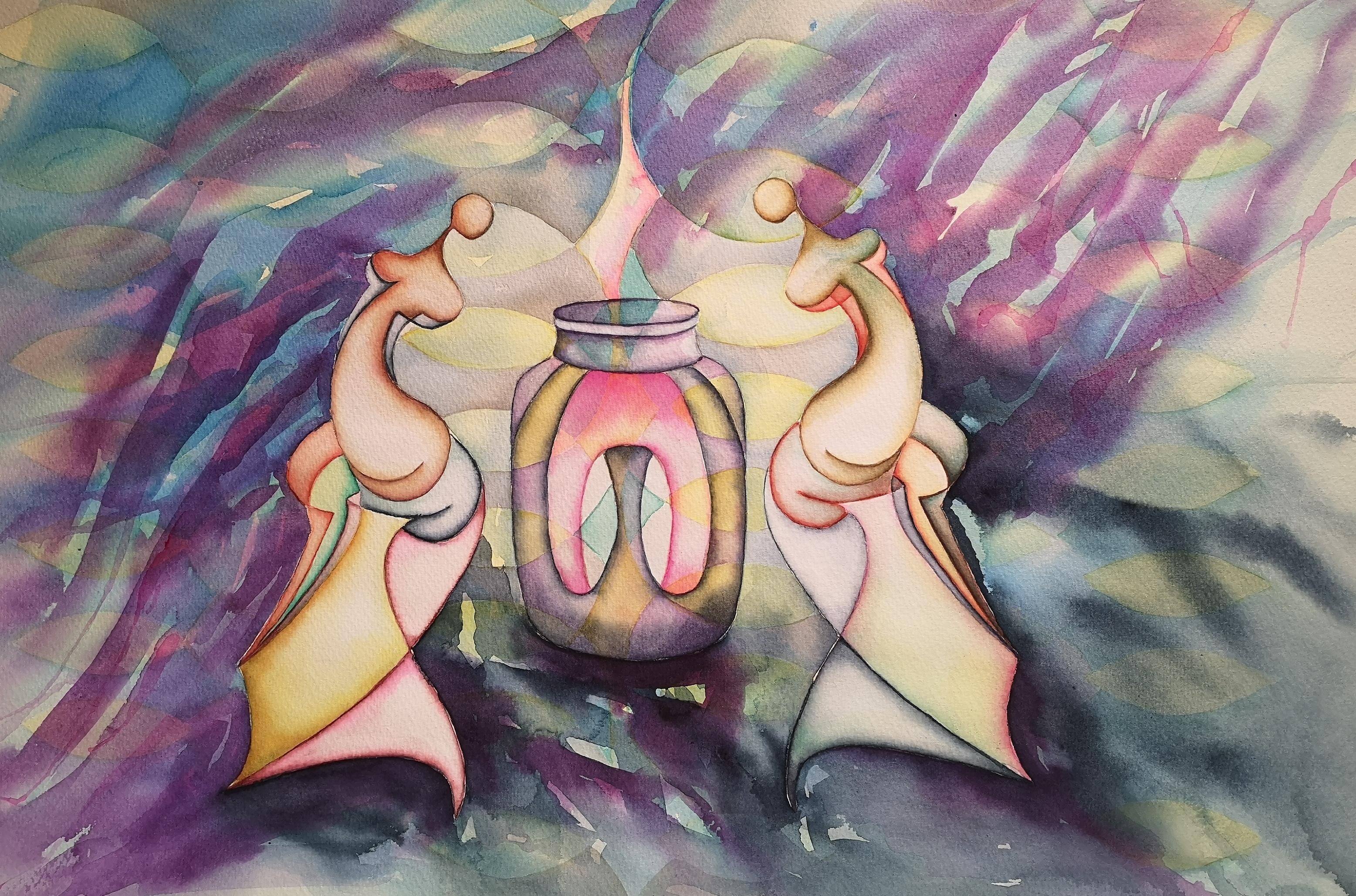 "Magic recipe"  Original surrealistic watercolour painting . Wall decor