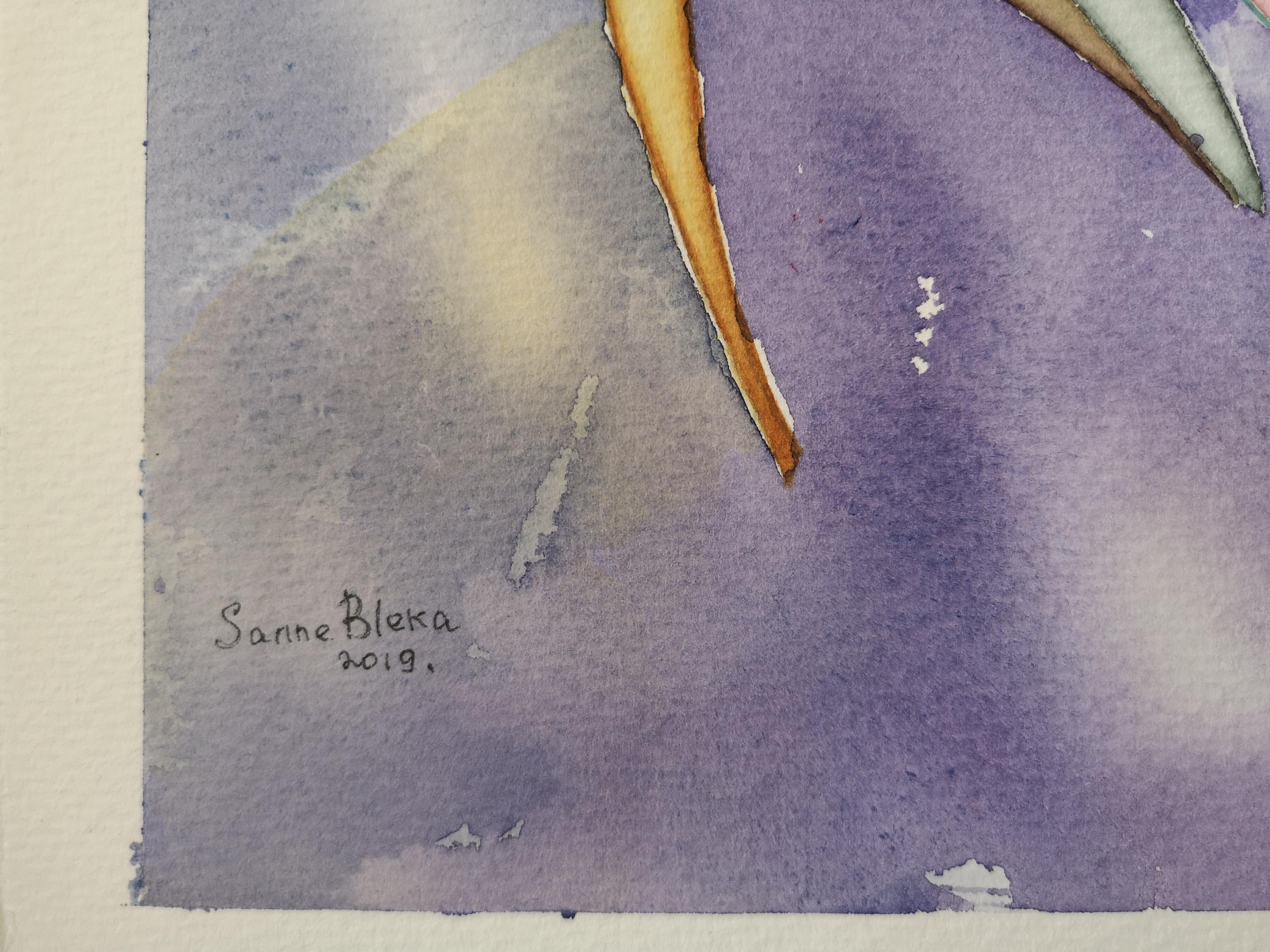«Cactus». Original futuristic figurative painting . Watercolour on paper. - Art by Sanne Bleka
