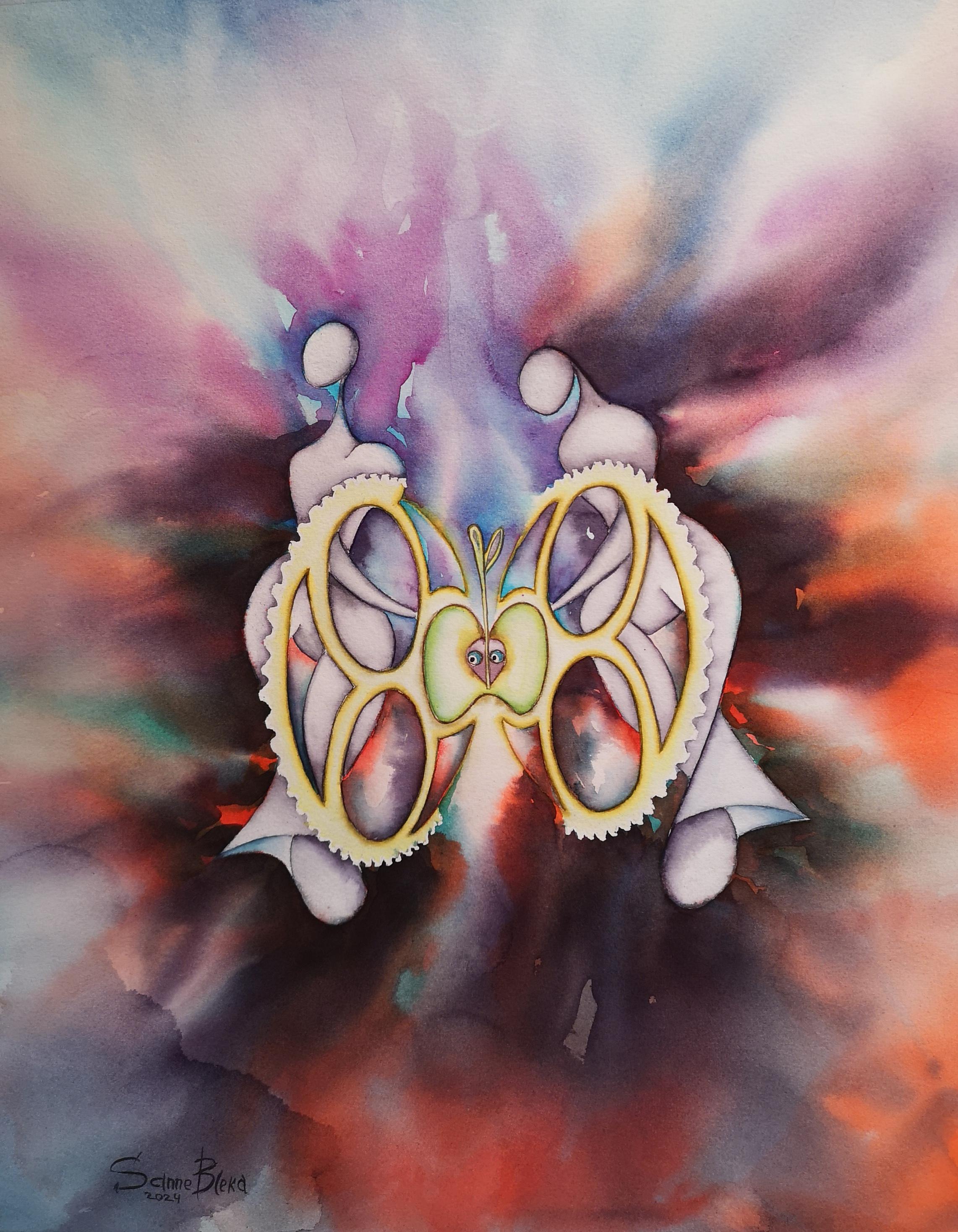 "Dimidium" Original  aquarelle futuriste  peinture