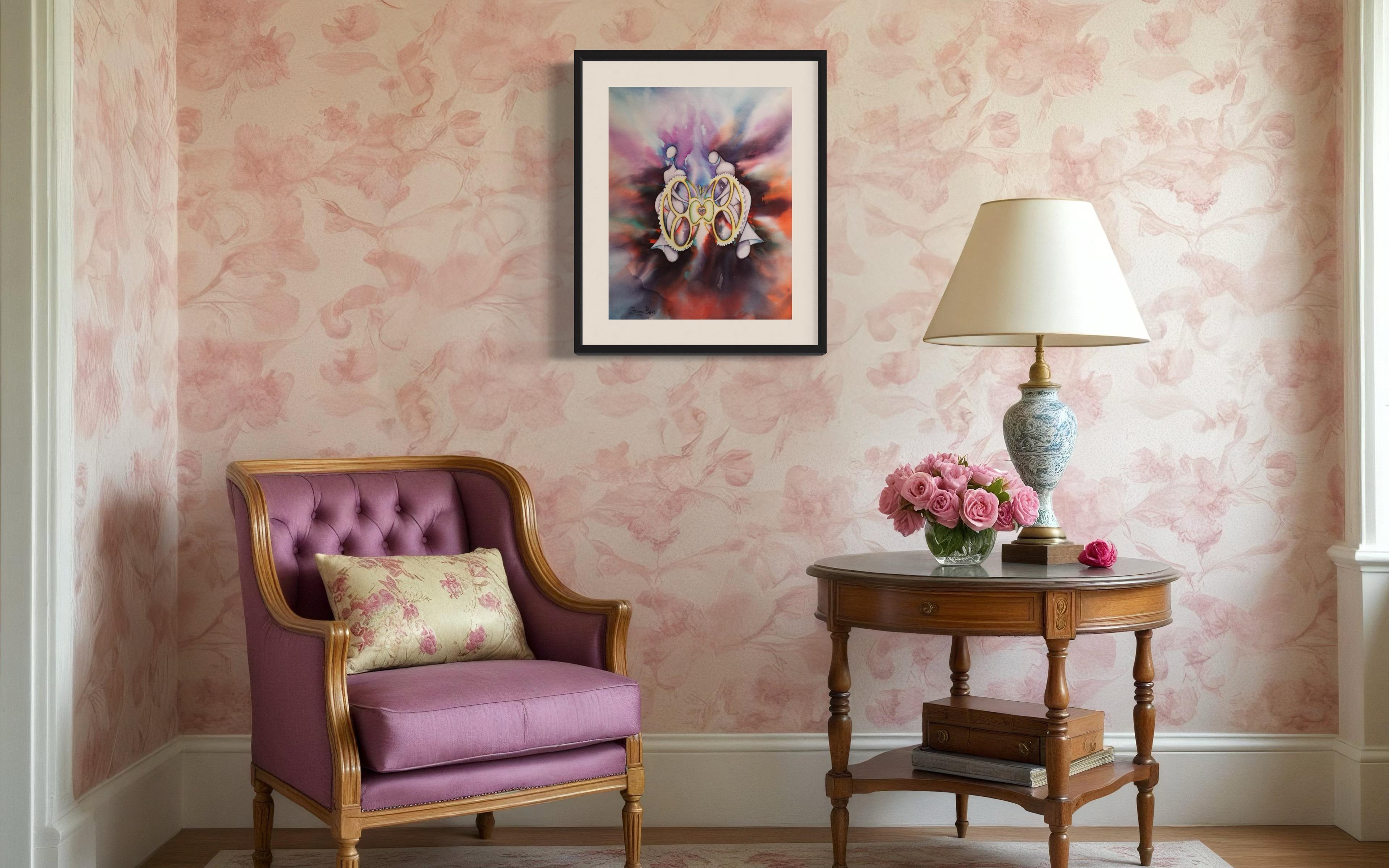A picture about the beginning of two halves. The color scheme of the painting enhances the effect of perception. 
