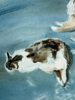 Sunny Day. Cats. Cat. Animals. Watercolor. Blue. Small. Sunny. Light. Paper.